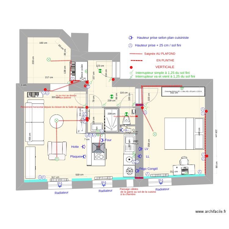 01 Levallois Plan saignées électricité. Plan de 0 pièce et 0 m2
