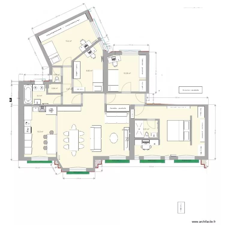 base cot&eacute;e Jaures projet petits lits dressing. Plan de 