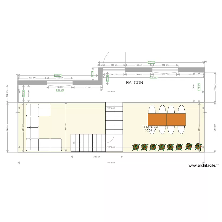 projet terrasse avant travaux. Plan de 