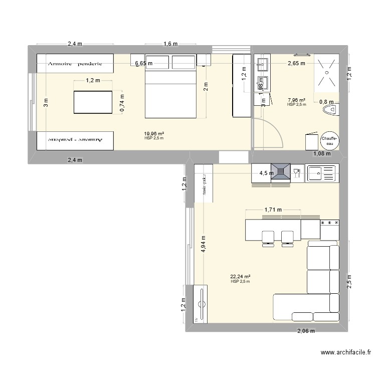 AIRBB. Plan de 3 pièces et 50 m2