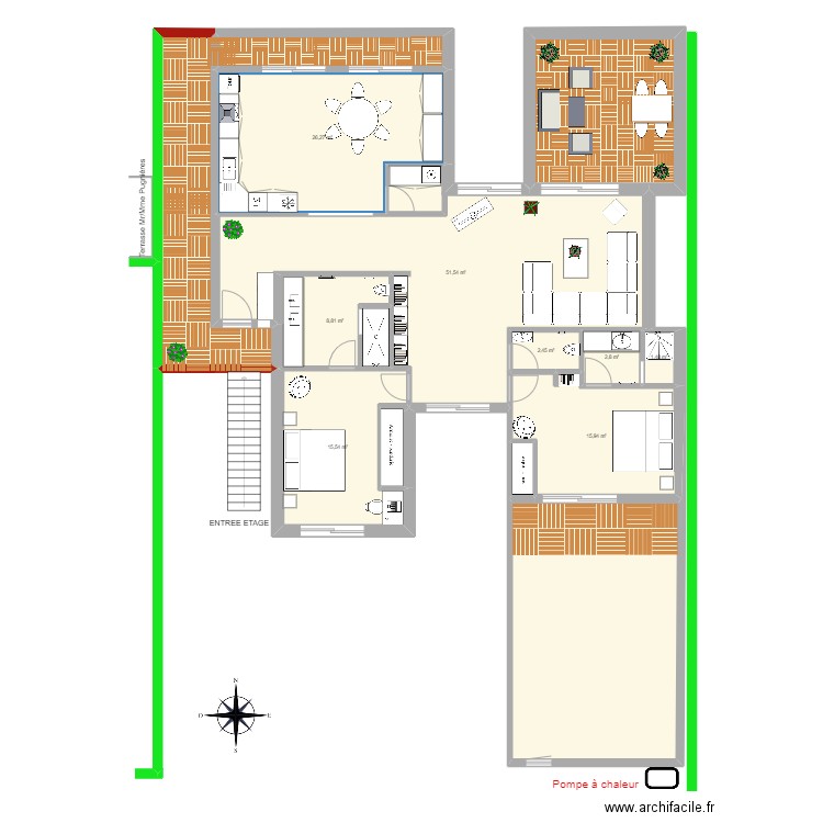 appart étage Rika. Plan de 14 pièces et 209 m2