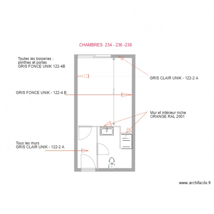 CHAMBRES  GRIS FONCE GRIS CLAIR ET ORANGE. Plan de 0 pièce et 0 m2