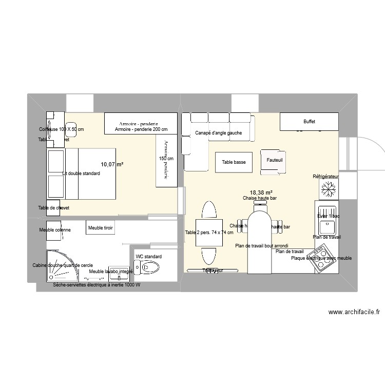 appart rdc fourques vj. Plan de 2 pièces et 28 m2