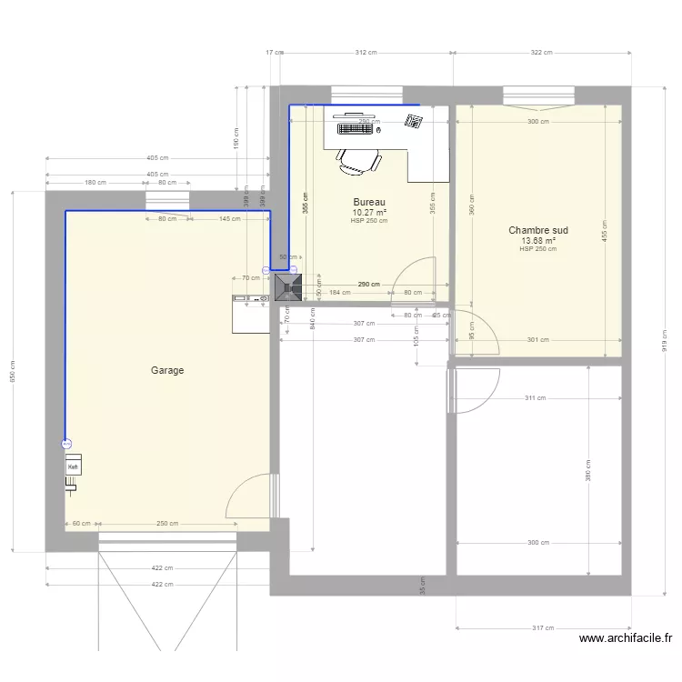 Garage et bureau. Plan de 