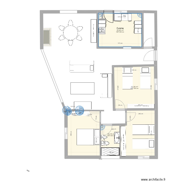 Marina cuisine. Plan de 4 pièces et 49 m2