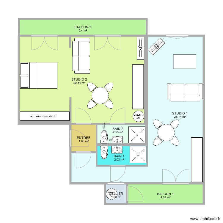 Studios 2. Plan de 0 pièce et 0 m2