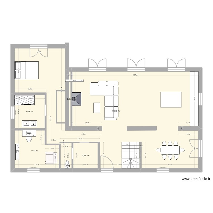 PLAN RDC SOLUTION 2. Plan de 5 pièces et 113 m2