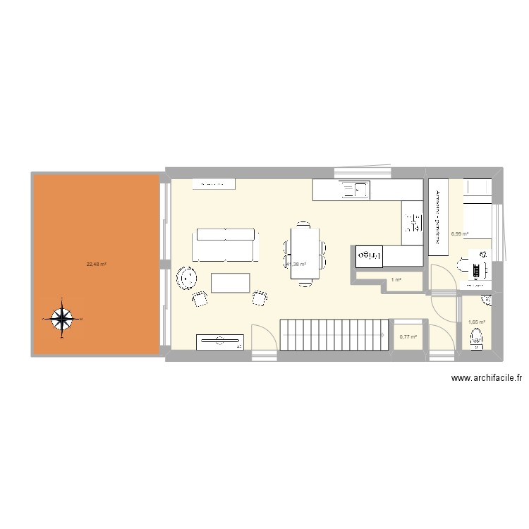 1er etage maison. Plan de 6 pièces et 74 m2