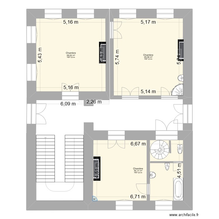 Maison Lectoure 1er etage. Plan de 3 pièces et 88 m2