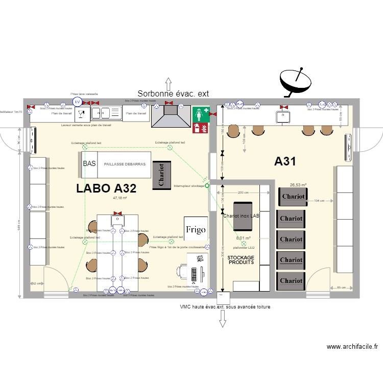 labo A31. Plan de 3 pièces et 82 m2