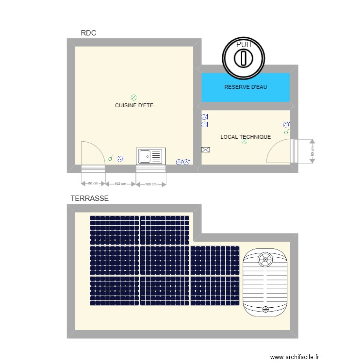 RIAD FIFI CUISINE ETE ELECTRICITE. Plan de 4 pièces et 50 m2