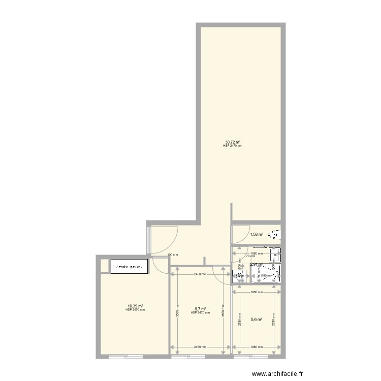 PROJET COUFFON2. Plan de 7 pièces et 60 m2