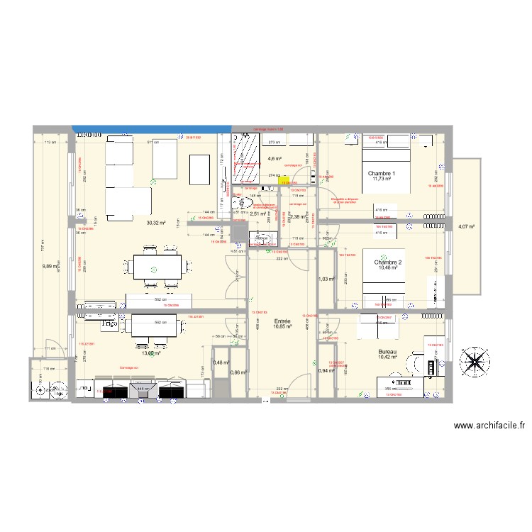 kennedy. Plan de 17 pièces et 115 m2