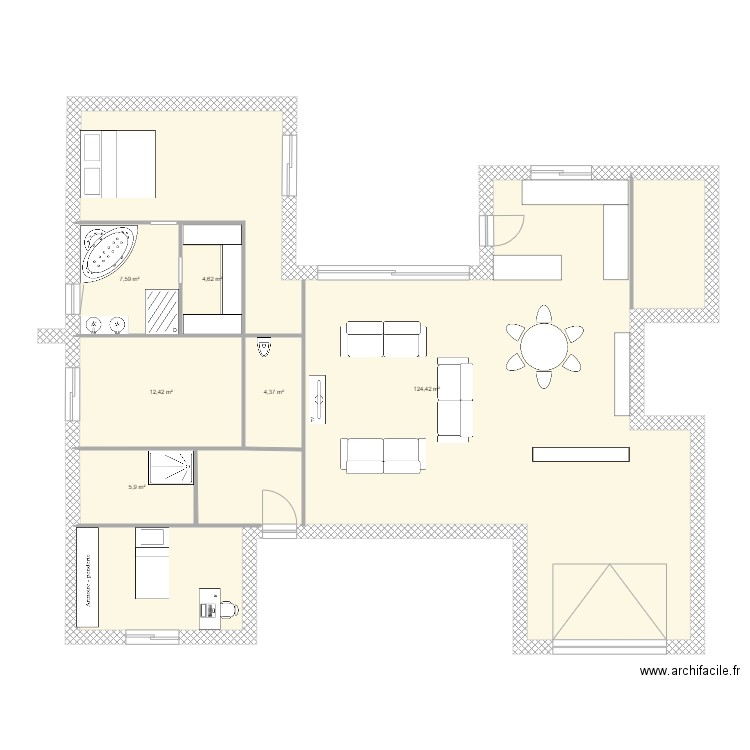 Maison en H 001. Plan de 6 pièces et 159 m2