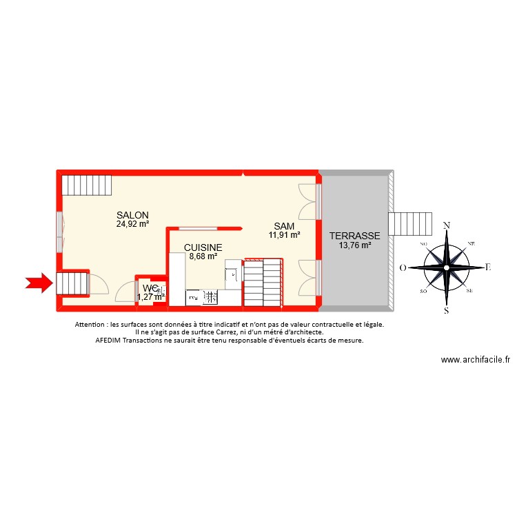 BI9117 RDC PASCAL. Plan de 7 pièces et 64 m2