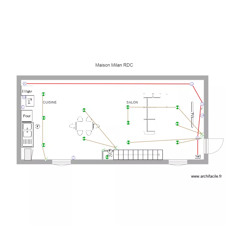Maison Milan RDC  Salon et Cuisine. Plan de 
