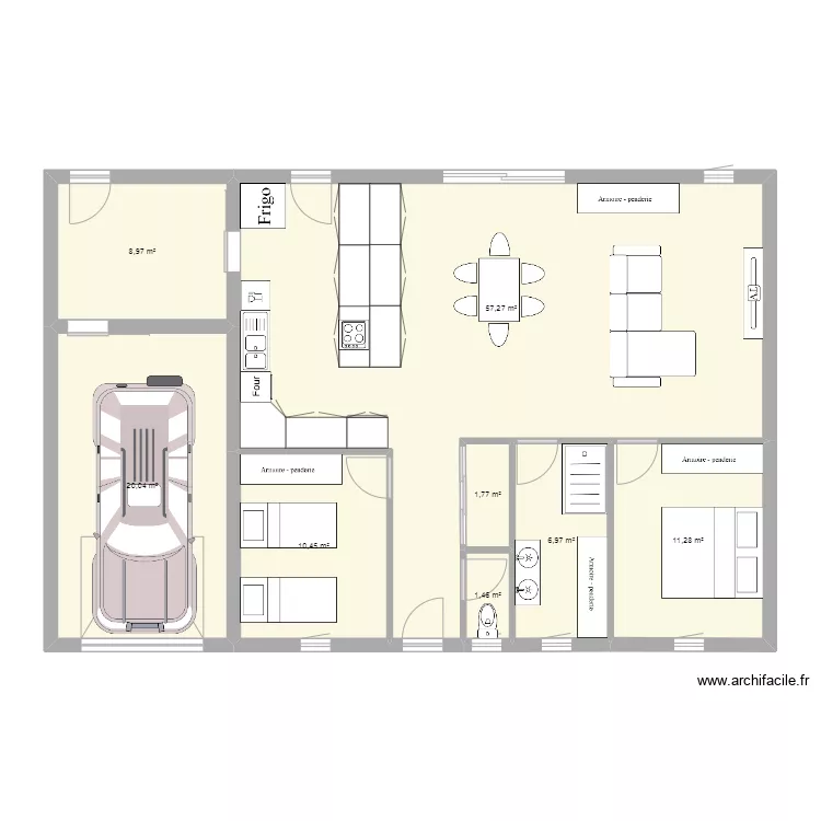Plan 2 chambres + garage. Plan de 