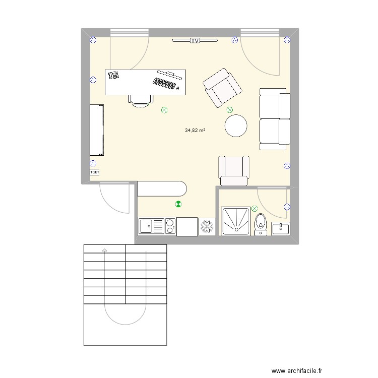 Bureau Frégate. Plan de 1 pièce et 35 m2