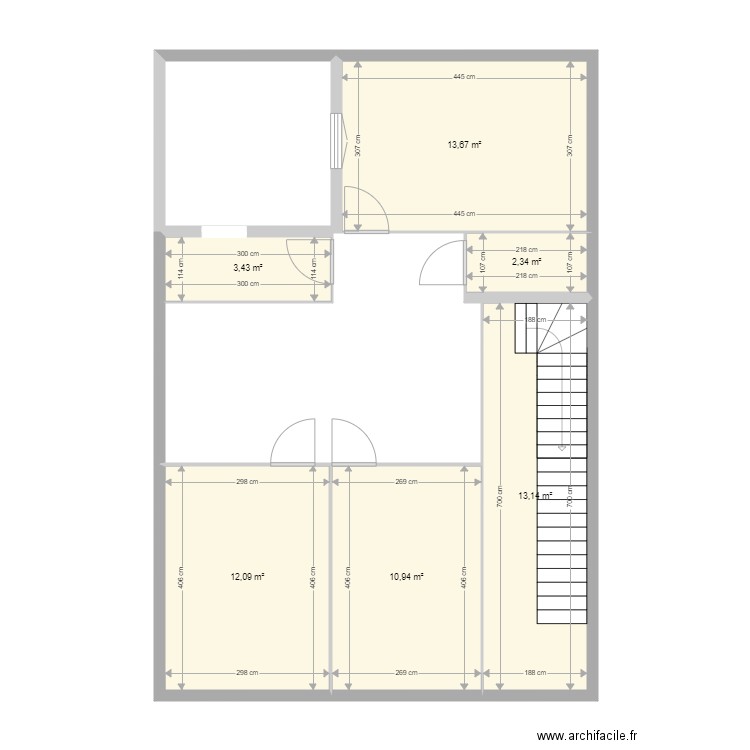 Projet etage 1. Plan de 6 pièces et 56 m2