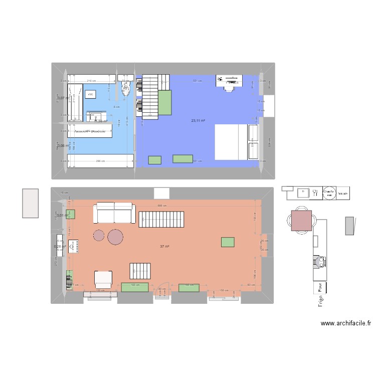 Ploerdut 5 Salon Ouest. Plan de 7 pièces et 73 m2