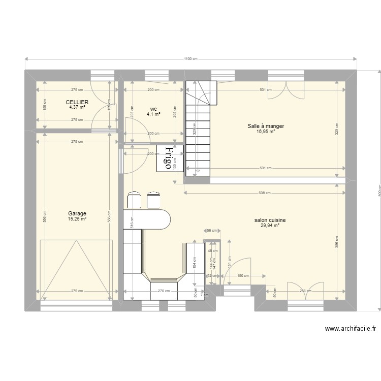 vellumylum rdc fleurines. Plan de 5 pièces et 71 m2