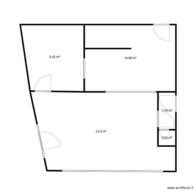 Boulangerie. Plan de 5 pièces et 50 m2