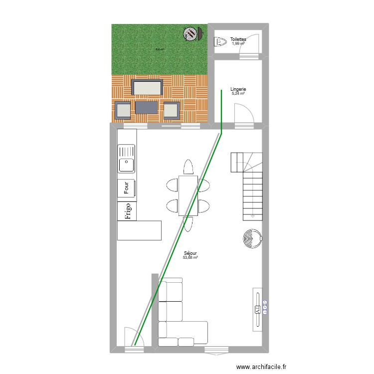Maison Le May - Exemple. Plan de 3 pièces et 61 m2