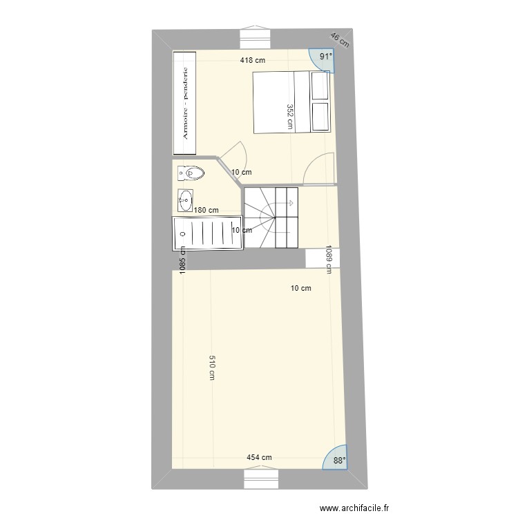 JEANMOULIN   ETAGE 1 PROJET. Plan de 1 pièce et 47 m2