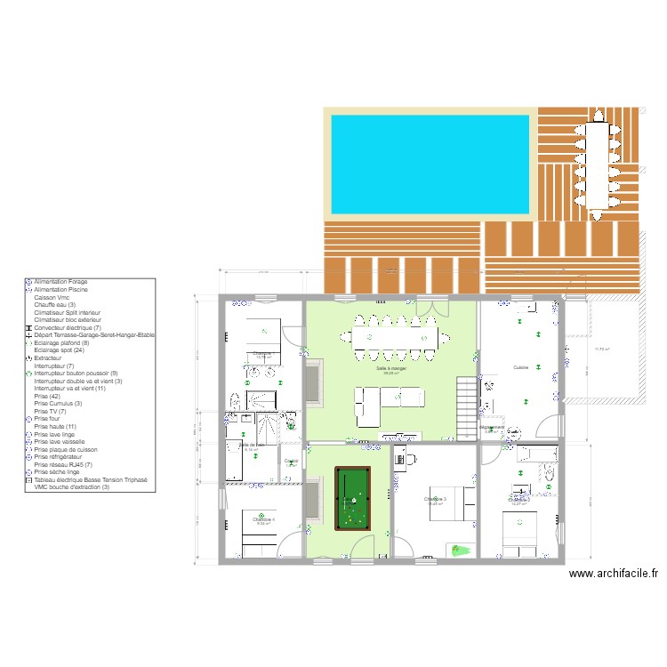 1 jet terrasse. Plan de 18 pièces et 286 m2