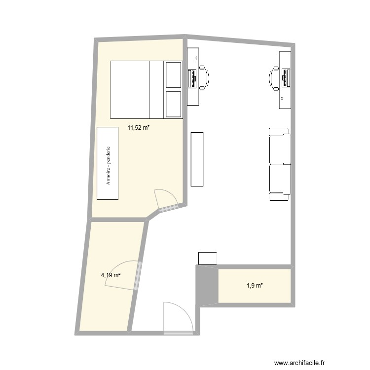 111 - Plan 3 pièces 18 m2 dessiné par gixioli