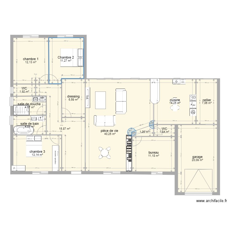 plan 2. Plan de 15 pièces et 166 m2