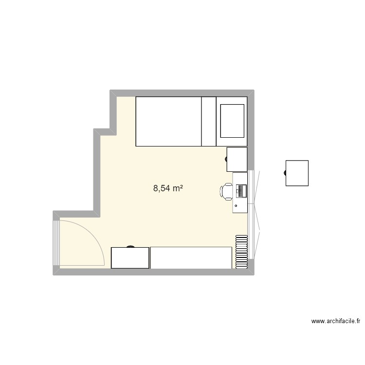 CHAMBRE LISA. Plan de 1 pièce et 9 m2