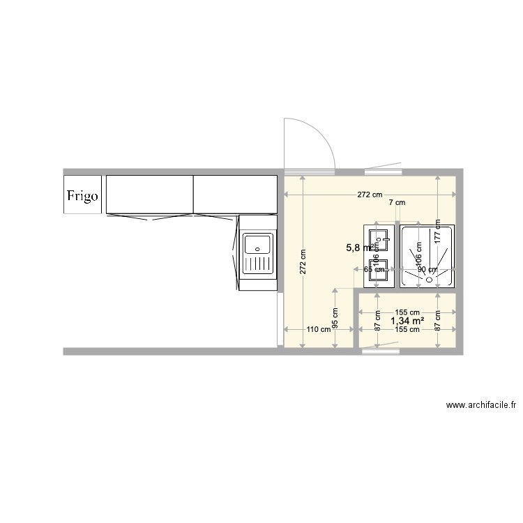 projet sylvie. Plan de 2 pièces et 7 m2