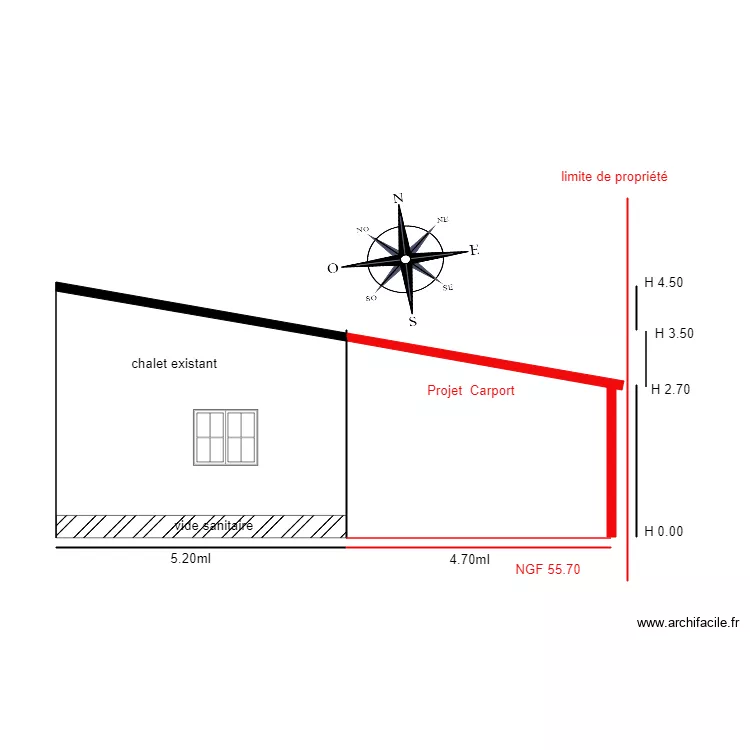 facade SUD     chalet 60. Plan de 