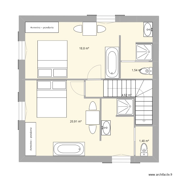 maiscog2. Plan de 5 pièces et 47 m2