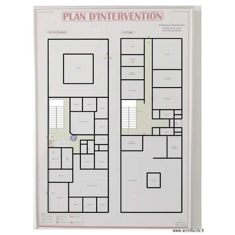 45223 croquis RDC 1er étage 1000 m². Plan de 40 pièces et 663 m2