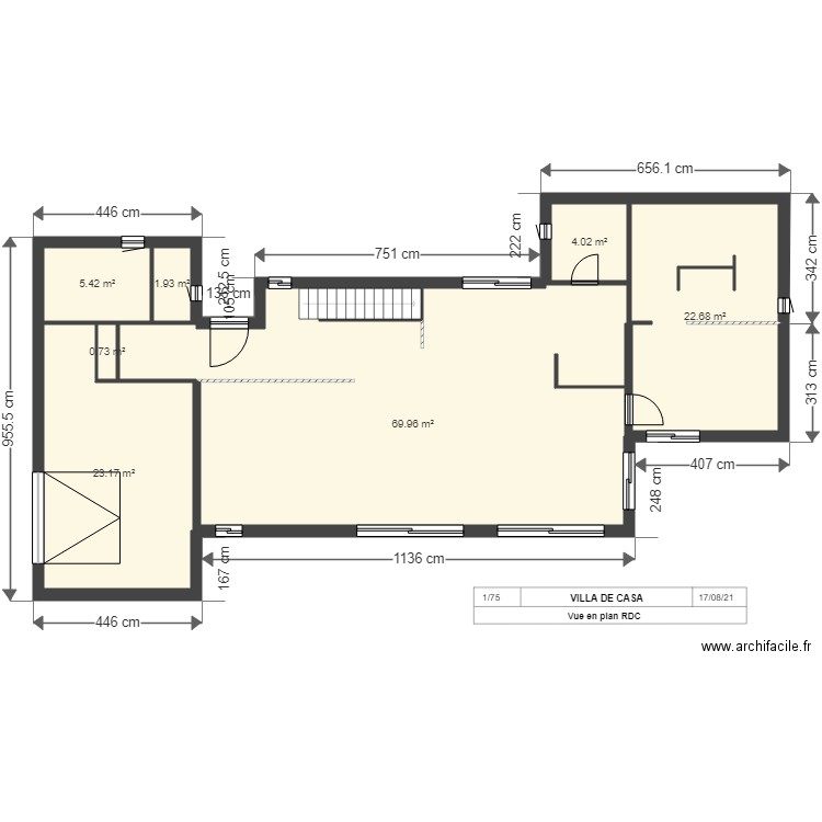 vue en plan RDC 2021 surface. Plan de 7 pièces et 128 m2