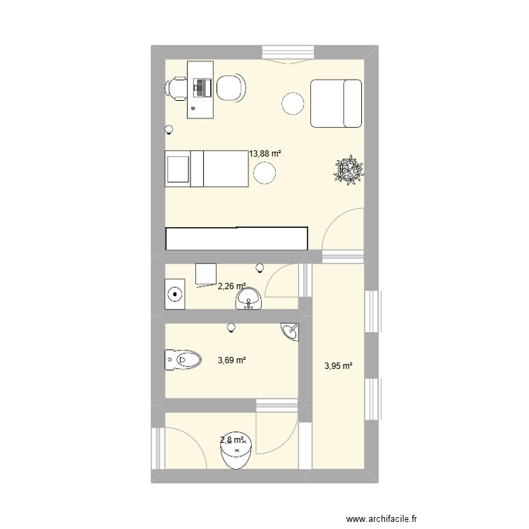 espace reflexo. Plan de 5 pièces et 27 m2