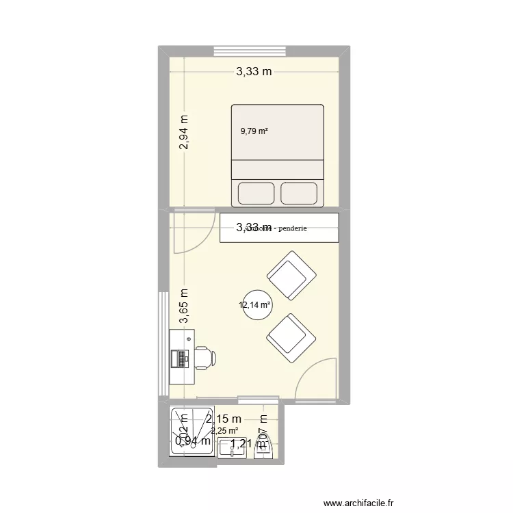 Chambre des vieux. Plan de 3  et 24 m²