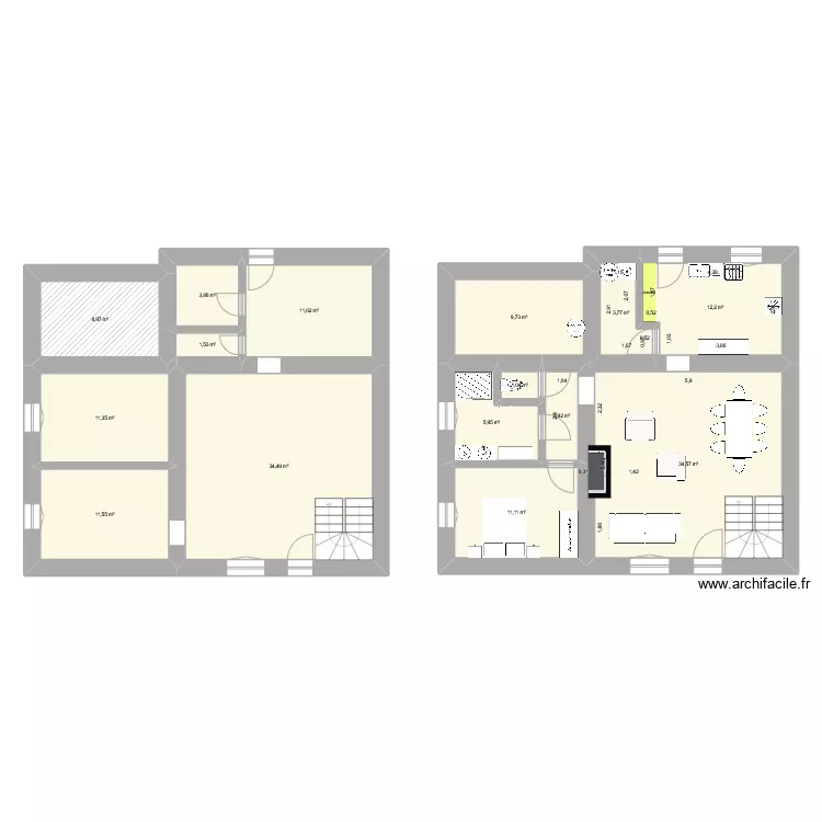 Plan c&ocirc;t&eacute;. Plan de 0 pièce et 0 m2