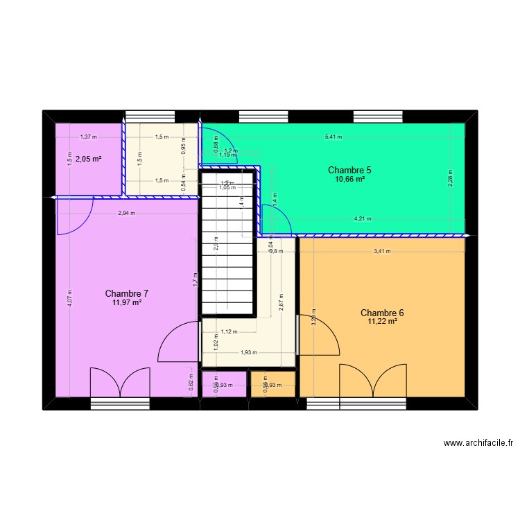 PLAN ETAGE - CLOISONS NOUVELLES. Plan de 8 pièces et 46 m2