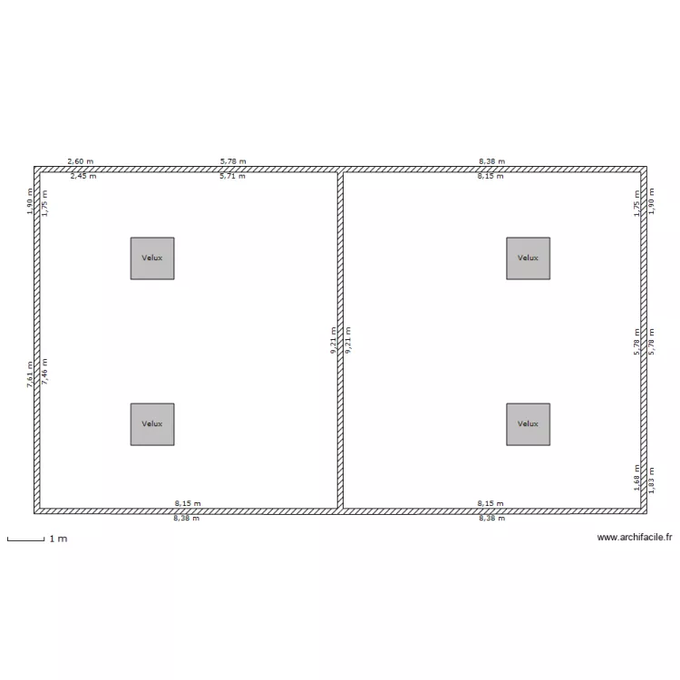 Toiture vue de haut avec Velux. Plan de 