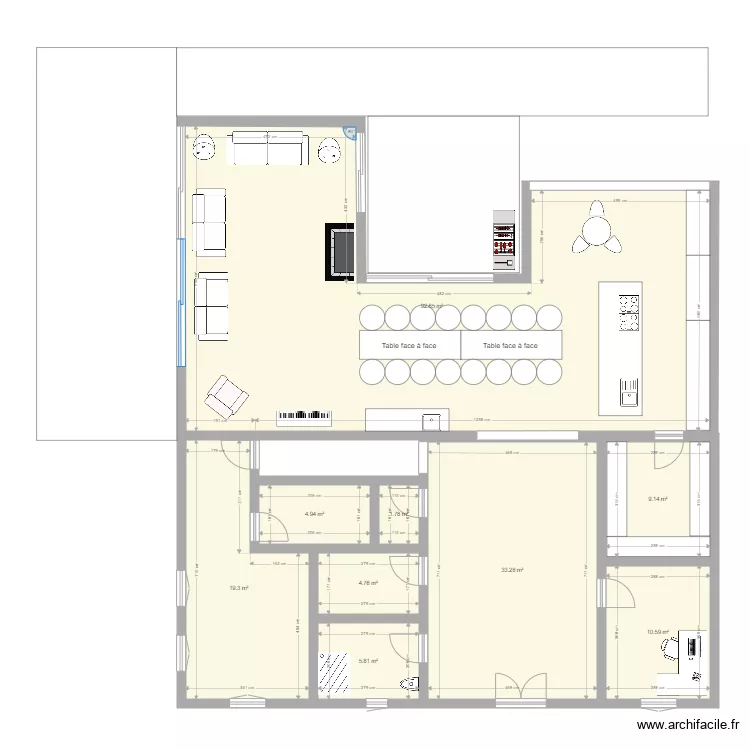 Salon Sam Cuisine. Plan de 