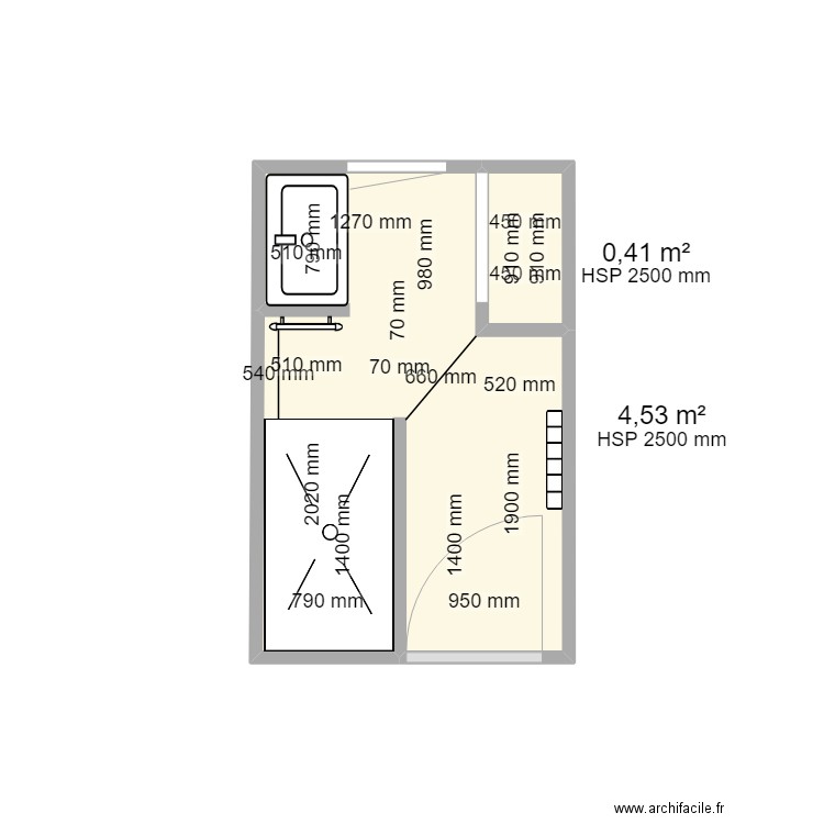 SDB 4. Plan de 2 pièces et 5 m2