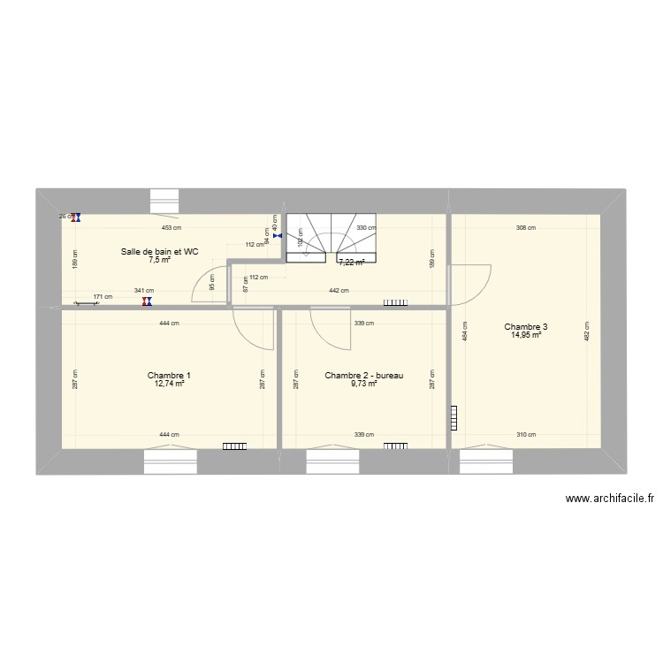 R+1 PLOMBERIE. Plan de 5 pièces et 52 m2