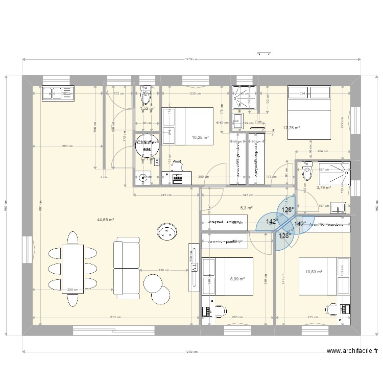 plan adapté maison manon V4. Plan de 9 pièces et 100 m2