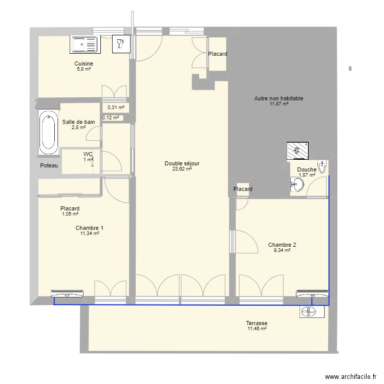 Saint Clair 4. Plan de 15 pièces et 83 m2