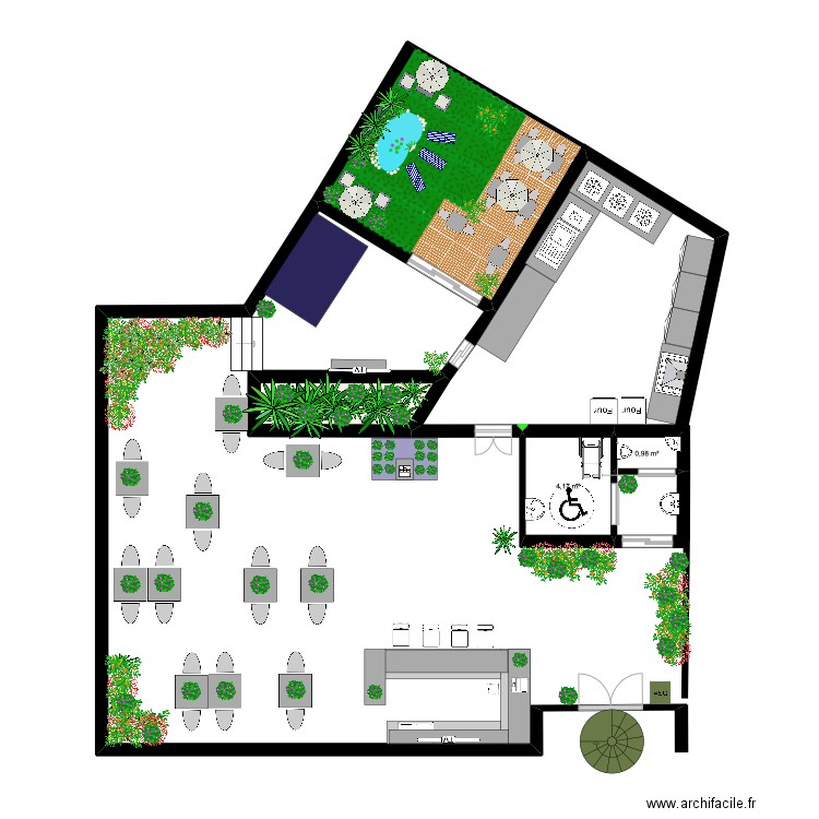 PLAN RESTAU . Plan de 3 pièces et 8 m2