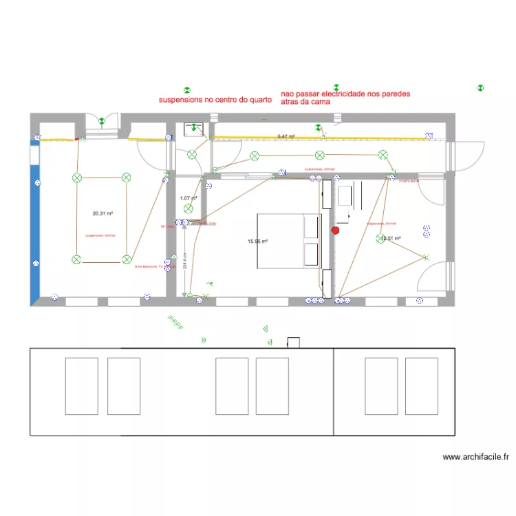 nos chambres facade &eacute;troit haut et proche. Plan de 