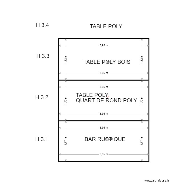 H 3. Plan de 3 pièces et 21 m2